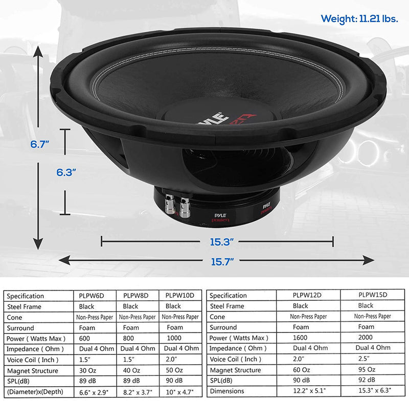Pyle PLPW15D Power Series Dual-Voice-Coil 4Ω Subwoofer (15", 2,000 Watts)
