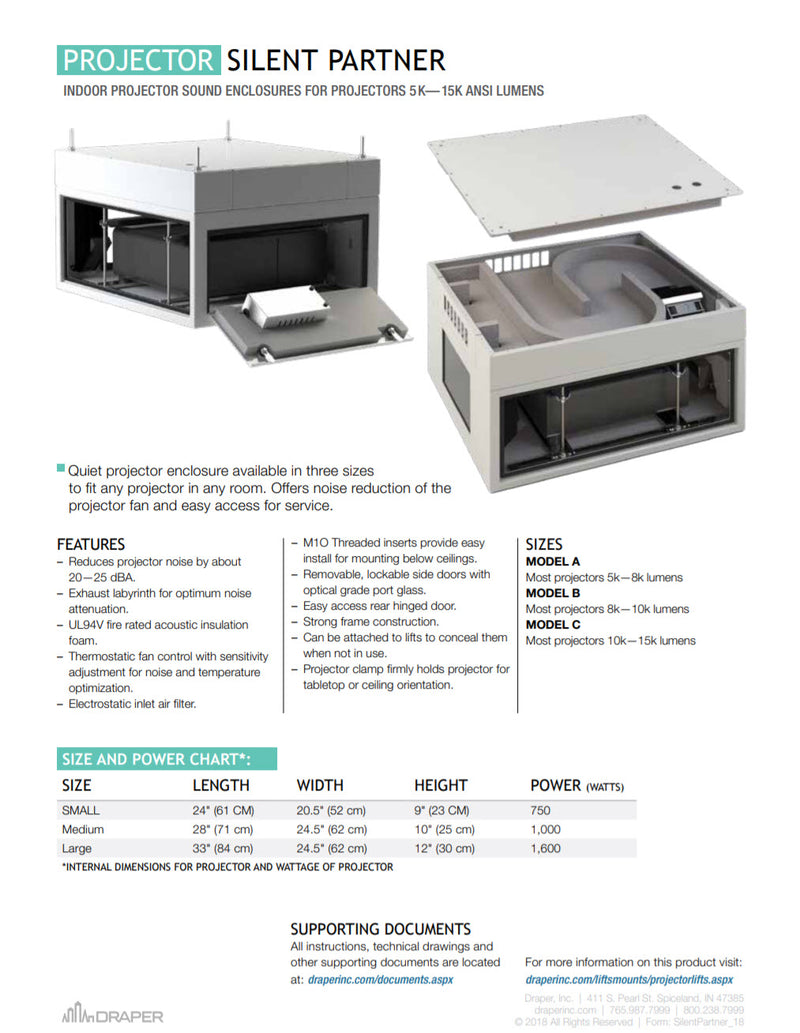 Draper 300390 Silent Partner Projector Enclosure 110V - Model C
