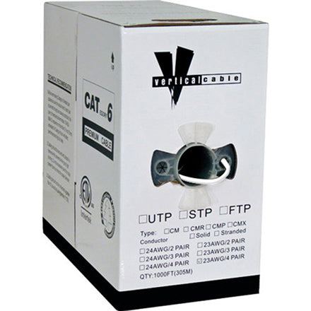 Vertical Cable 161-109/WH Cat6 8-Conductor Cable, 550MHz (1000ft Box | White)