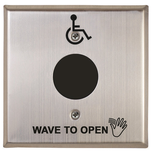 Camden CM-333/42SW Hybrid Battery Powered Touchless Switch, Hand Icon, 'Wave to Open' text and Wheelchair Symbol
