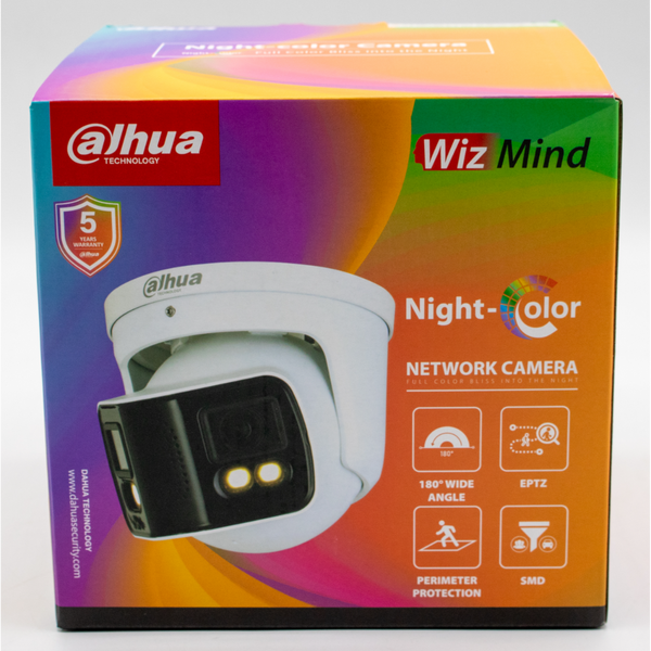 Dahua DH-IPC-PDW5849-A180-E2-ASTE WizMind Series 2 x 4MP Enhanced Night Color Dual-Lens Panoramic Turret IP Camera, 3.6mm Fixed Lens, White