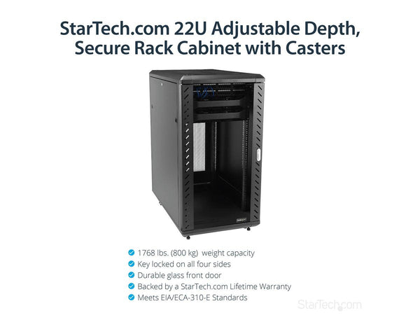StarTech.com RK2236BKF 22U 36in Knock-Down Server Rack Cabinet