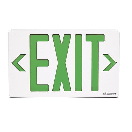 Mircom EL-7007GX LED Emergency Exit Sign, Thermoplastic Shell, 90-Min Battery Backup, Green