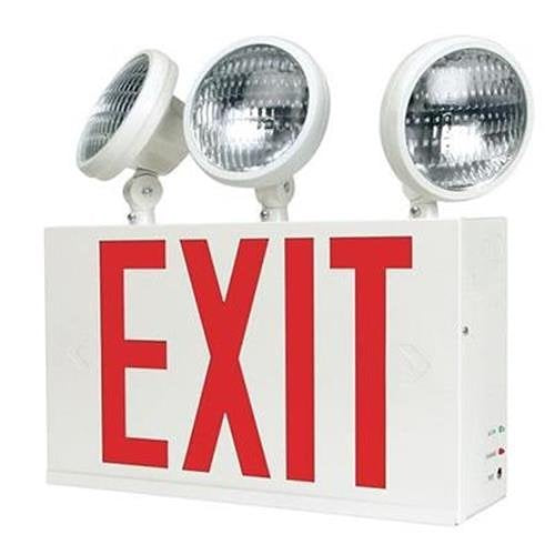 Mircom EL-7027BR-NYC LED Emergency Exit Sign Combo with 3 Adjustable Heads, Thermoplastic Shell, 120 Minute Battery Backup, NYC Approved, Red