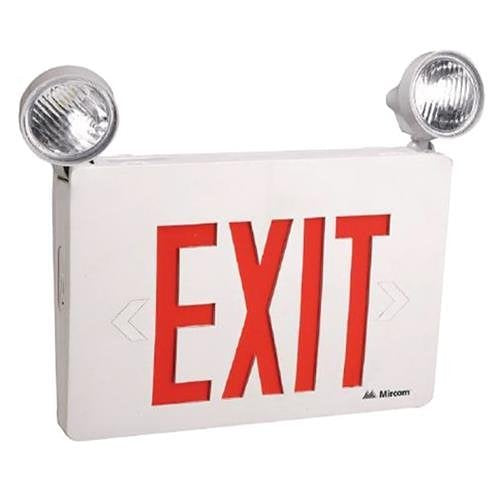Mircom EL-7027BR LED Emergency Exit Sign Combo with 3 Adjustable Heads, Thermoplastic Shell, 120 Minute Battery Backup, Red