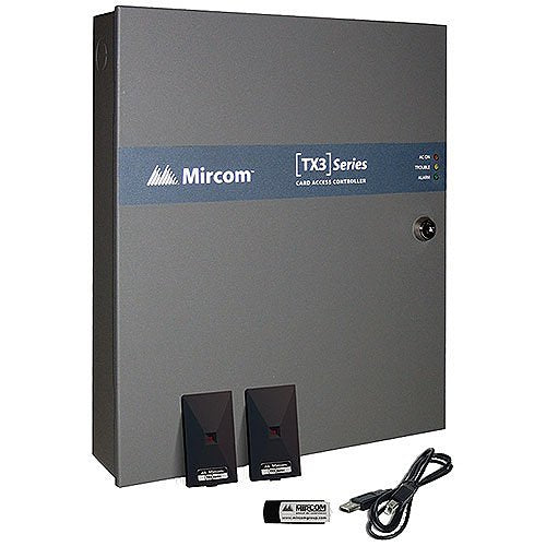 Mircom TX3-CX-2K-A-256 TX3 Series 2-Door Control Kit, (1)Two Door Controller, (2)Proximity Card Readers, (1)Power supply, (1)Configuration Software, (1)USB PC Connection Cable