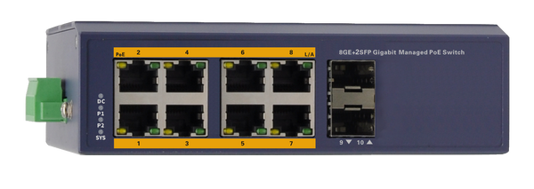 Silarius SIL-INDSW8P1G2SFP 10 Ports Gigabit managed industrial PoE switch - 8 Gigabit RJ45 ports and 2 Gigabit SFP slots