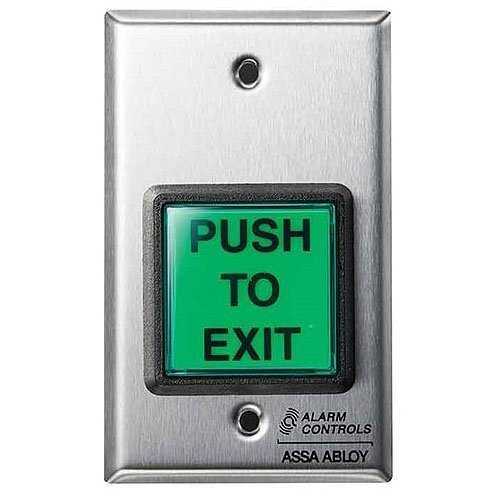 Alarm Controls TS-2 Request to Exit Station, 2" Green Square Push Button, Single Gang, 430 Stainless Steel