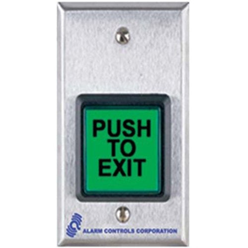 Alarm Controls TS-40 Request to Exit Station with Electronic Timer, 2" Green Square Push Button, Single Gang, 430 Stainless Steel