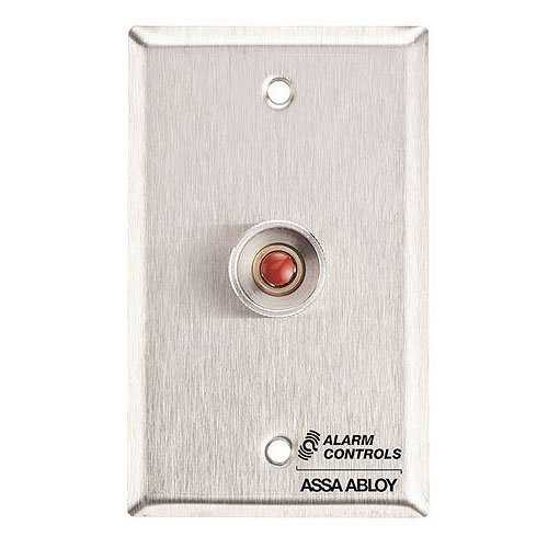 Alarm Controls RP-26 Remote Wall Plate with N/O Red Push Button, Guard Ring, Single Gang, Stainless Steel