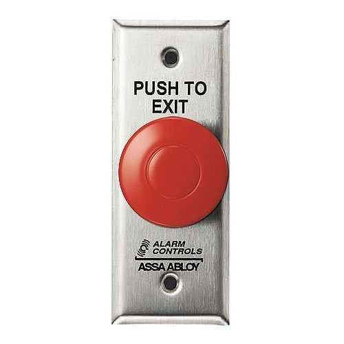 Alarm Controls TS-14NR Request To Exit Button with Pneumatic Timer on Narrow Wall Plate, 1-1/2" Red Push Button, Single Gang, 430 Stainless Steel