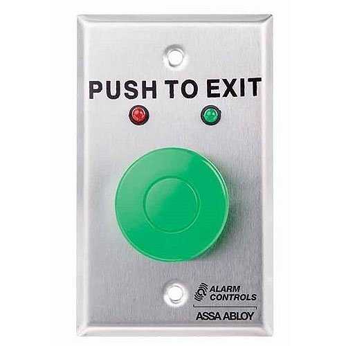 Alarm Controls TS-1LATCHRED Request to Exit Station, Labeled "PUSH TO EXIT", Stainless Steel