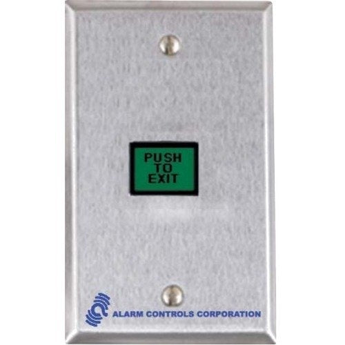 Alarm Controls TS-7L Request to Exit Station, 5/8" x 7/8" Green Rectangular Push Button, Latching Action Switch, Single Gang, 430 Stainless Steel