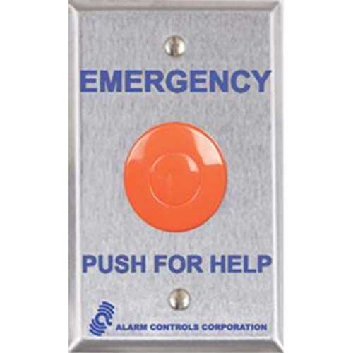 Alarm Controls PBM-1 Momentary Panic Station with 1 N/O Pair and 1 N/C Pair, Single Gang, Stainless Steel