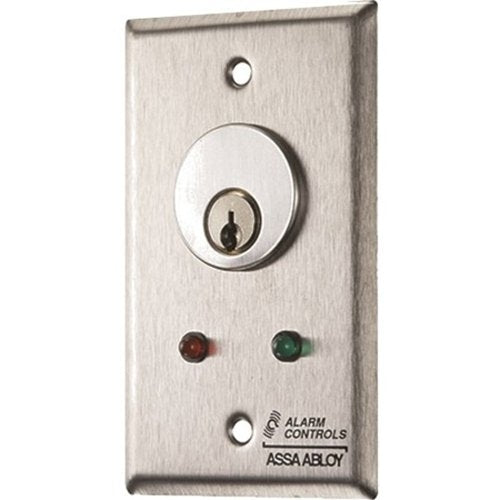 Alarm Controls MCK-6-3 MCK Series Mortise Cylinder Key Switch Station, DPDT Momentary, Single Gang, Green/Red LED