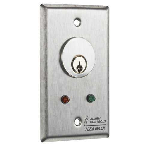 Alarm Controls MCK-6-4 MCK Series Mortise Cylinder Key Switch Station, DPDT Alternate, Single Gang, Green/Red LED