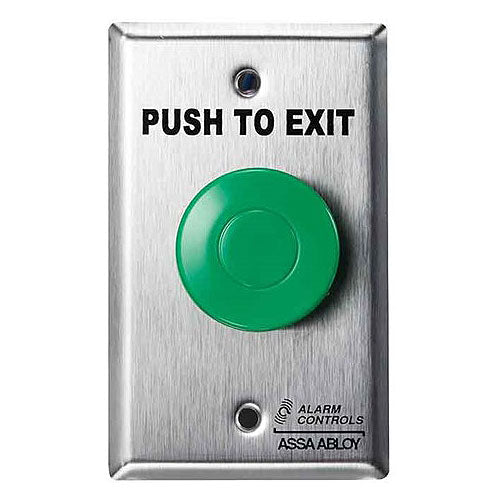 Alarm Controls TS-14 Request to Exit Station with Pneumatic Timer, PUSH TO EXIT, Single Gang, Green Push Button, 1 N/O & 1 N/C Contact, Stainless Steel