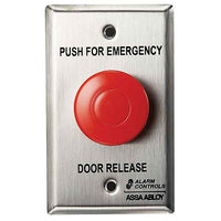 Alarm Controls TS-32 Single Gang 1.5" Diameter Red Mushroom Button, "EMERGENCY DOOR RELEASE", Stainless Steel Wall Plate