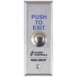 Alarm Controls TS-13 Vandal-Resistant "PUSH TO EXIT" Button, Narrow 1-3/4" Wall Plate, 302 Stainless Steel Finish