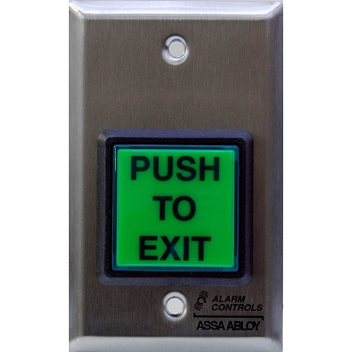 Alarm Controls TS-2ENTER TS-2 Single Gang 2" Square Green Illuminated Push Button with Timer, SPDT, "PUSH TO ENTER", Stainless Steel Wall Plate