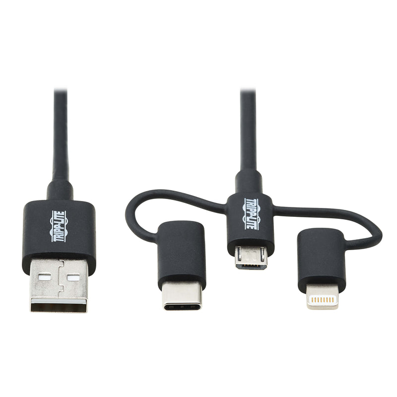 Tripp Lite M101-006-LMC-BK Universal USB-A to Lightning, USB Micro-B and USB-C Sync/Charge Cable, MFi Certified - 6 ft. (3 m)