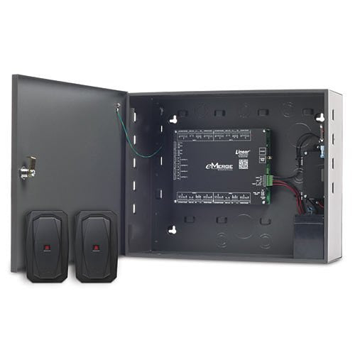 Linear EXN-2MPB eMerge Elite 2-Door 2-Reader Access Control Expansion Node Bundle in Metal Enclosure with Power Distribution System